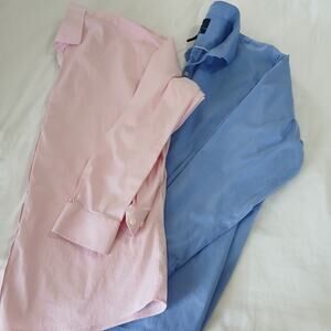 2- Buttoned Down SZ 171/2 35 Slim LS Cotton Stretch Dress shirts Blue/Pink